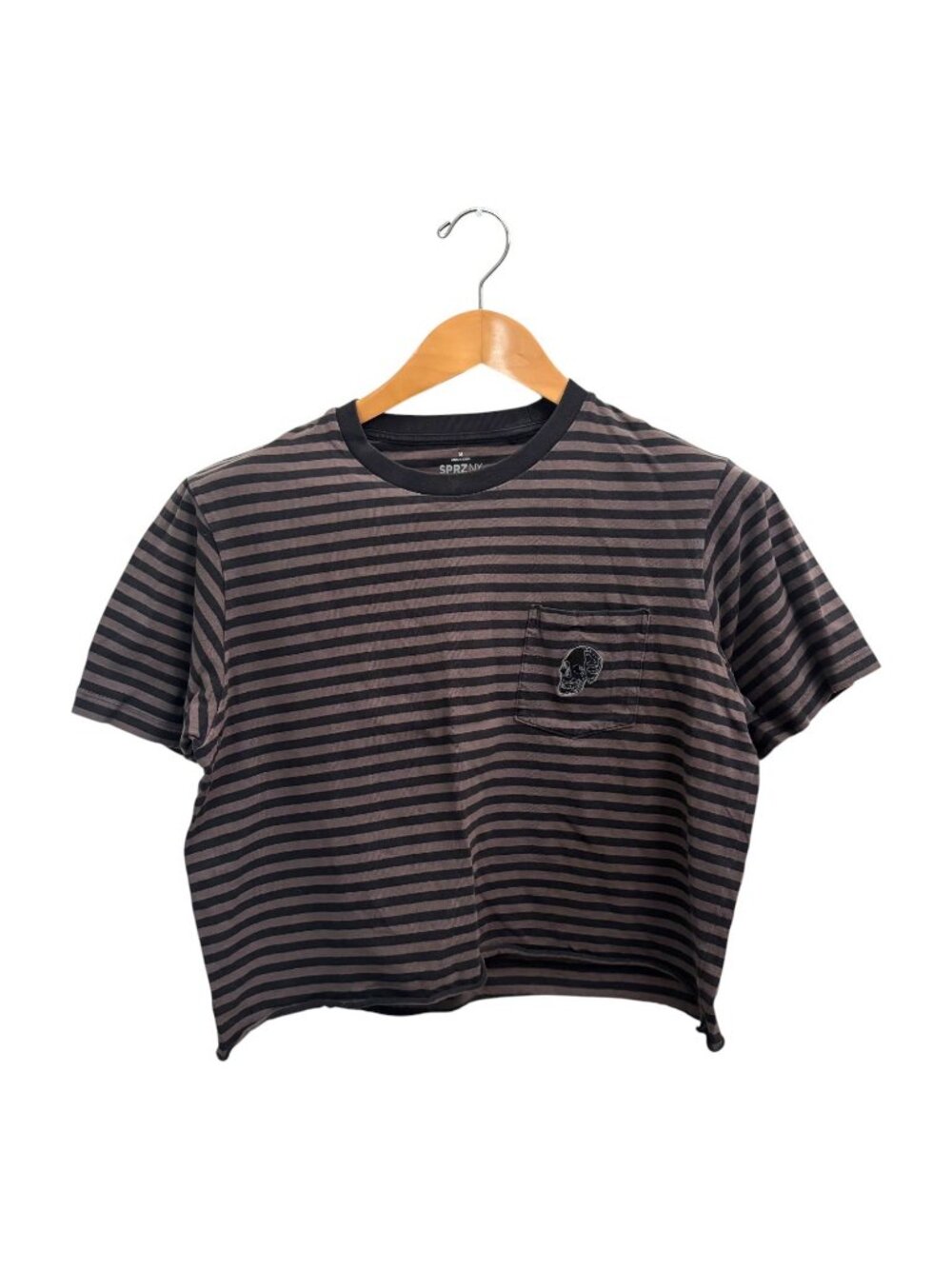 Uniqlo x Andy Warhol x SPRZ NY Striped Pocket Tee L XL Crop Skull Goth Dark Punk